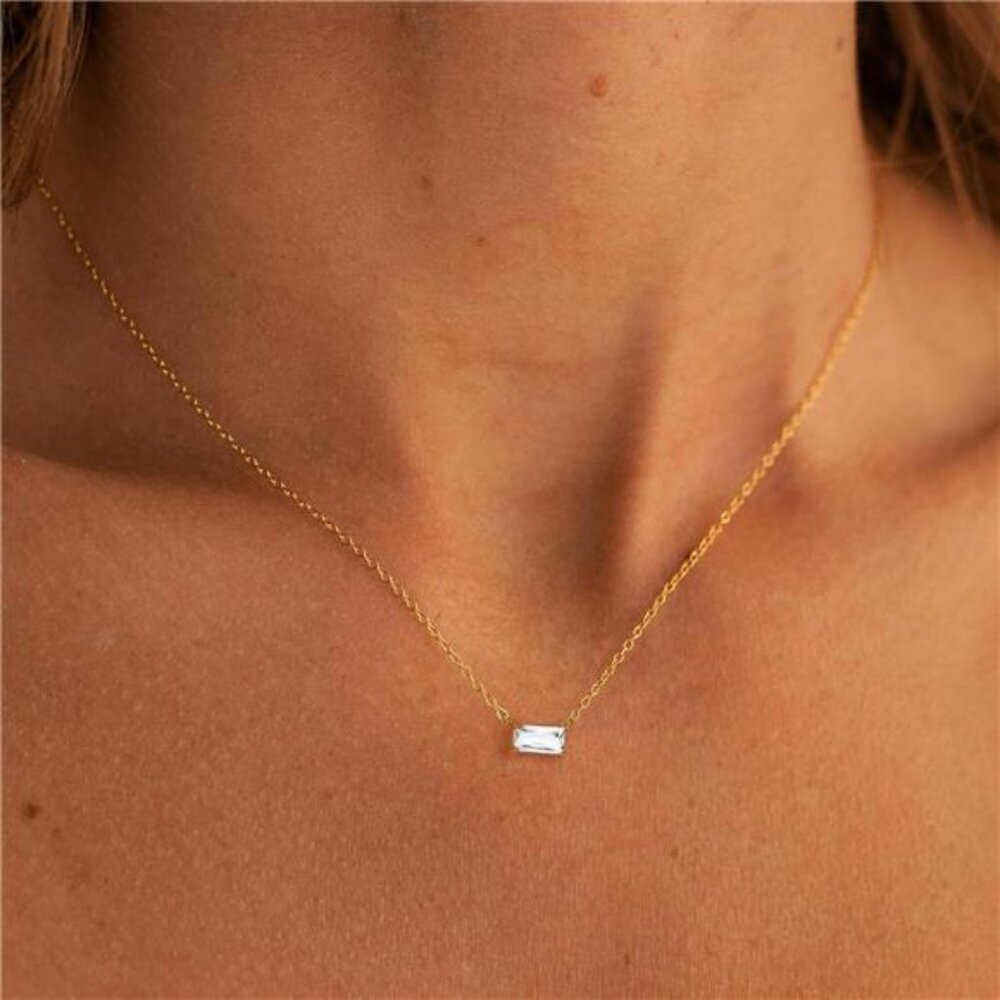 April Birthstone Necklace | Gold Plated Baguette Cubic Zirconia Pendant